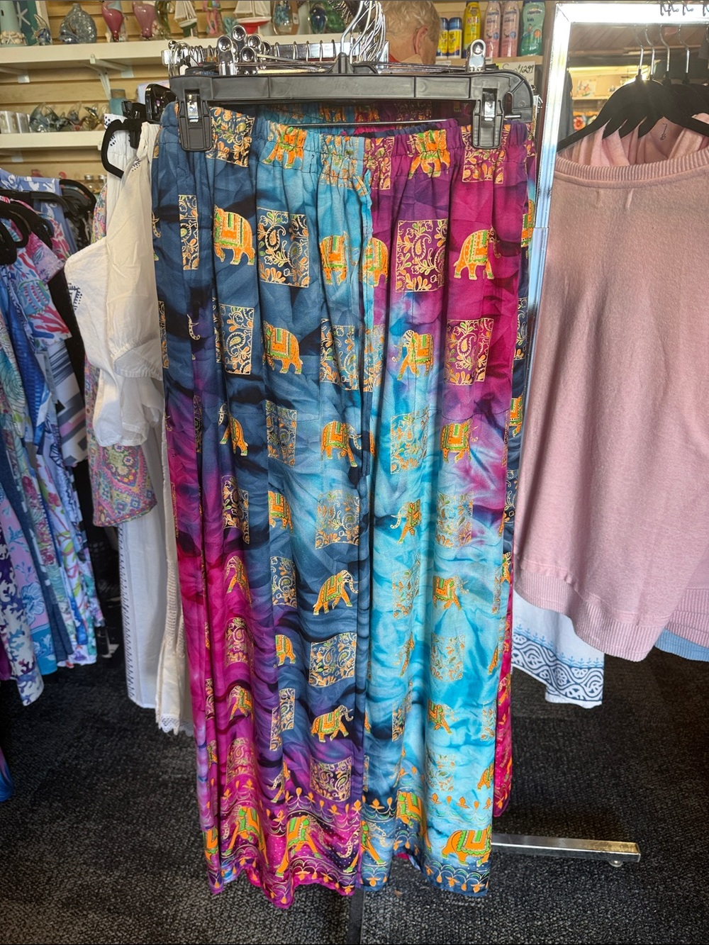 Vibrant Elephant Print Maxi Skirt - Blue & Purple